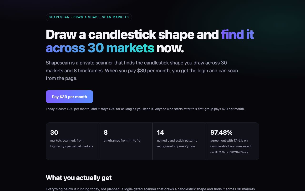Screenshot of the shape scanner page.
