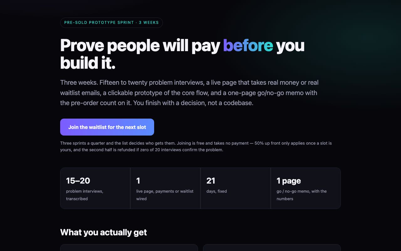 Screenshot of the sprint page.