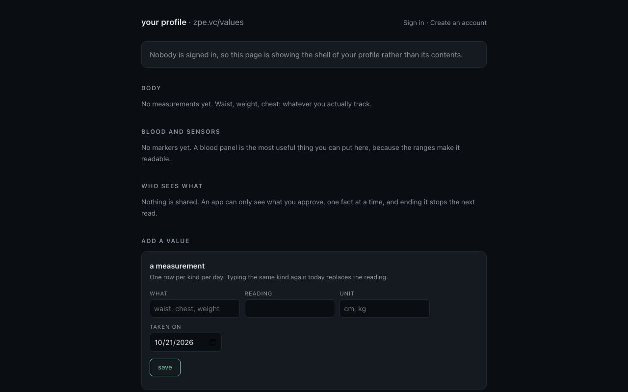 Screenshot of the profile page: the shell a signed-out visitor sees.